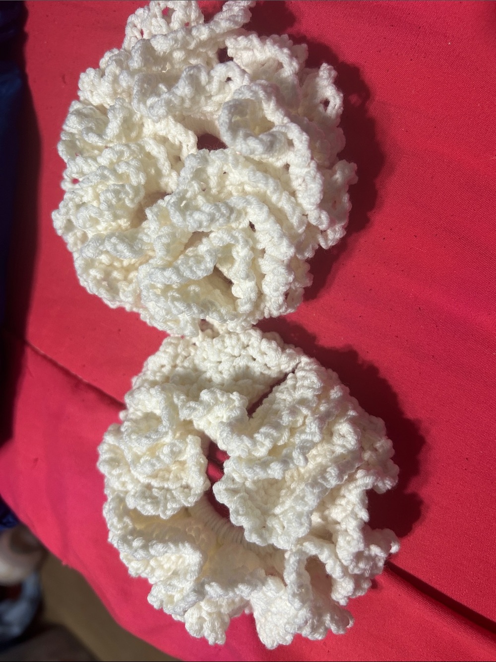 Hand Crafted Cream Crochet Ruffle Hair Scrunchies - Set of 2